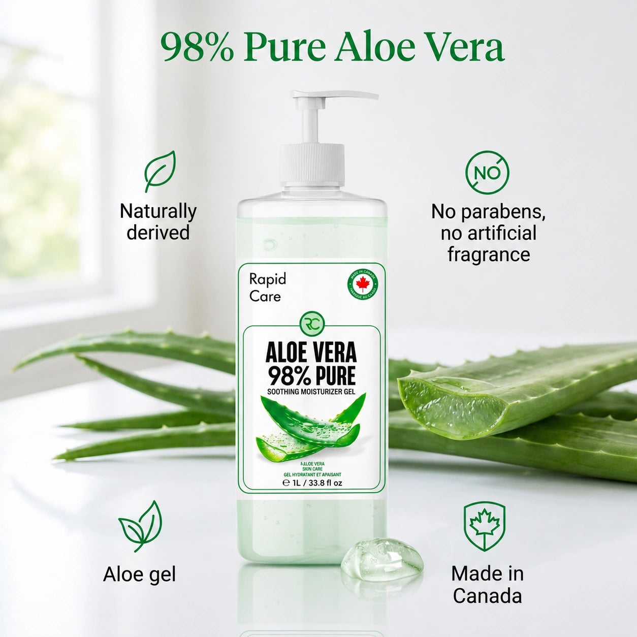 98% Pure Aloe Vera Gel with Pump Dispenser 1L