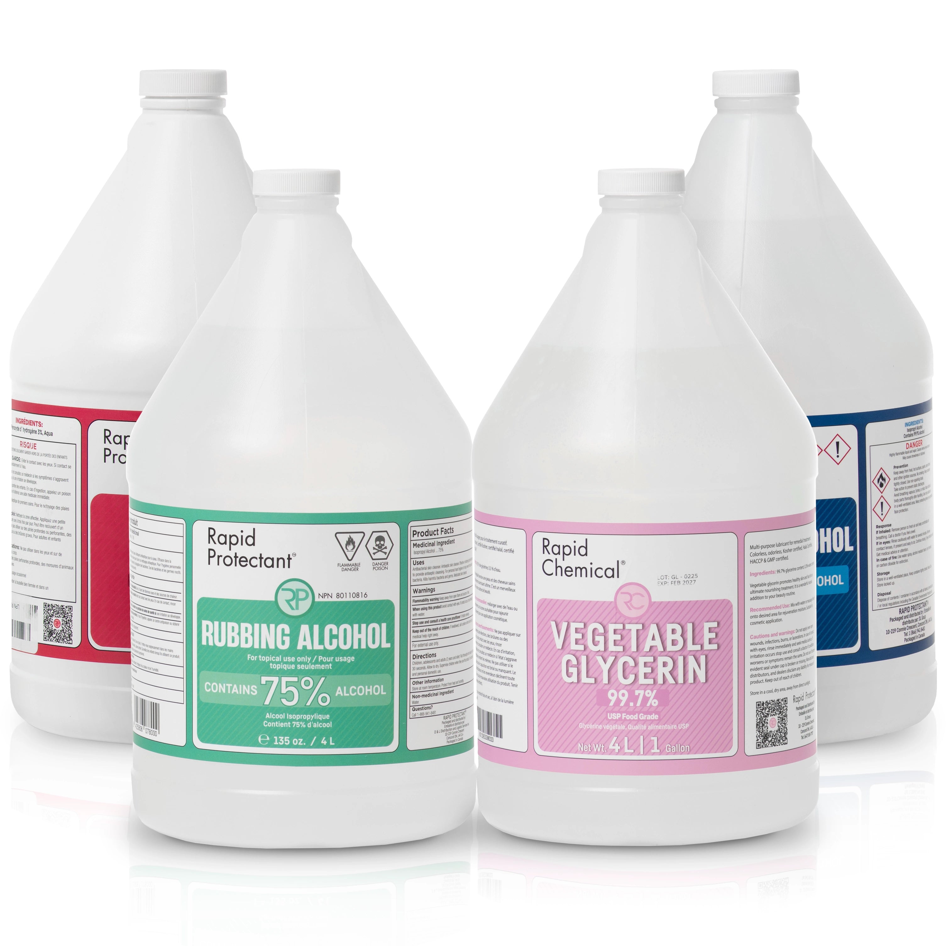 Rapid Protectant 4L alcohol disinfectant jugs for bulk sanitizing use.
