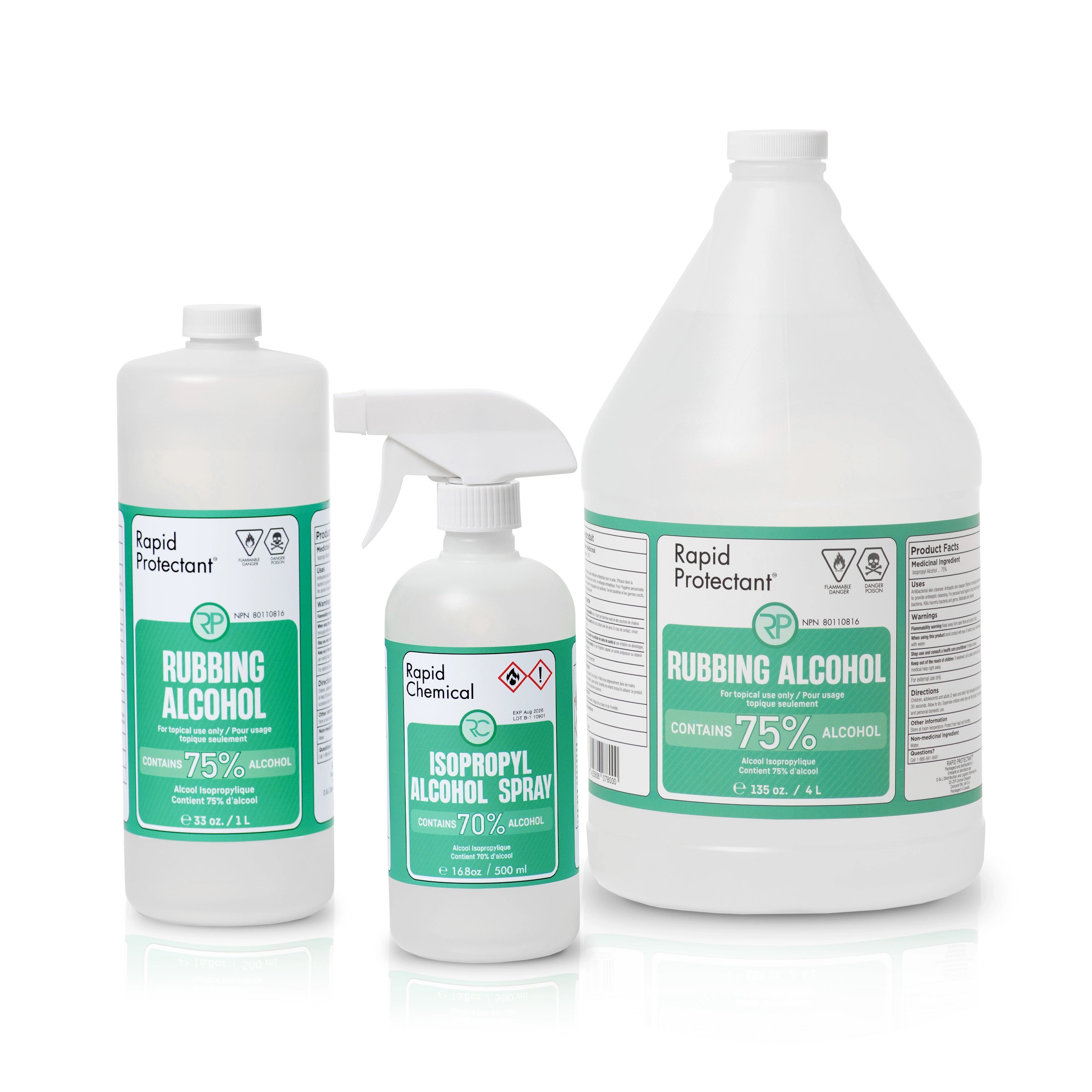Rapid Protectant 75% alcohol bottles for everyday sanitizing and disinfecting.