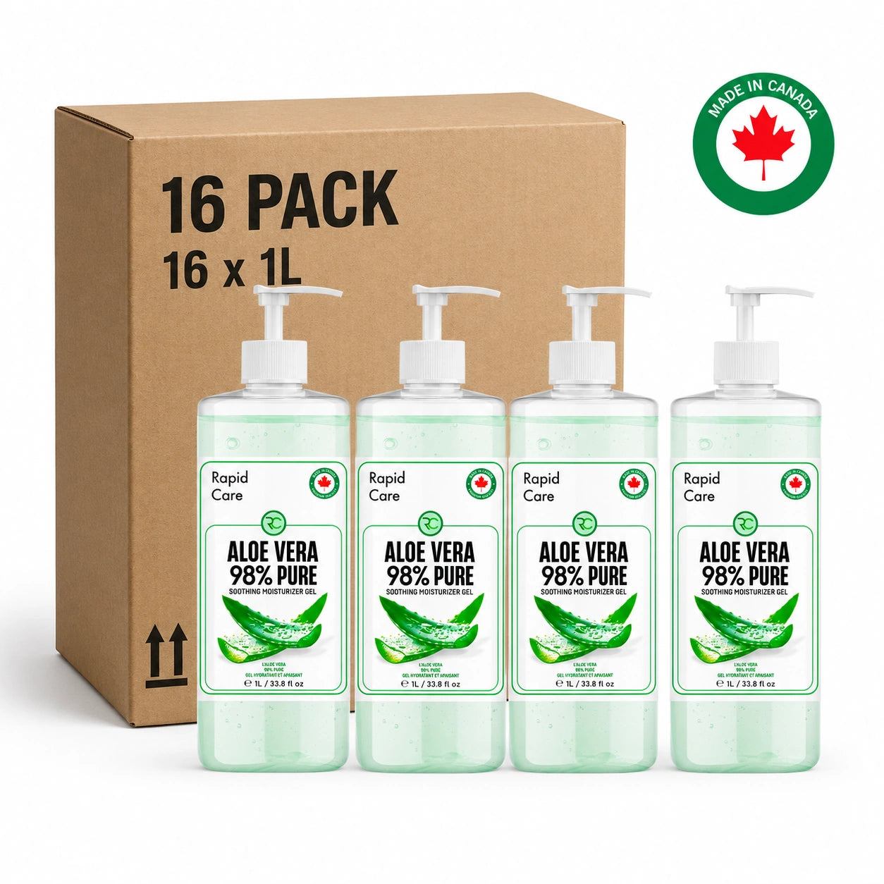 98% Pure Aloe Vera Gel with Pump Dispenser 1L - 16 Pack (1 Case)