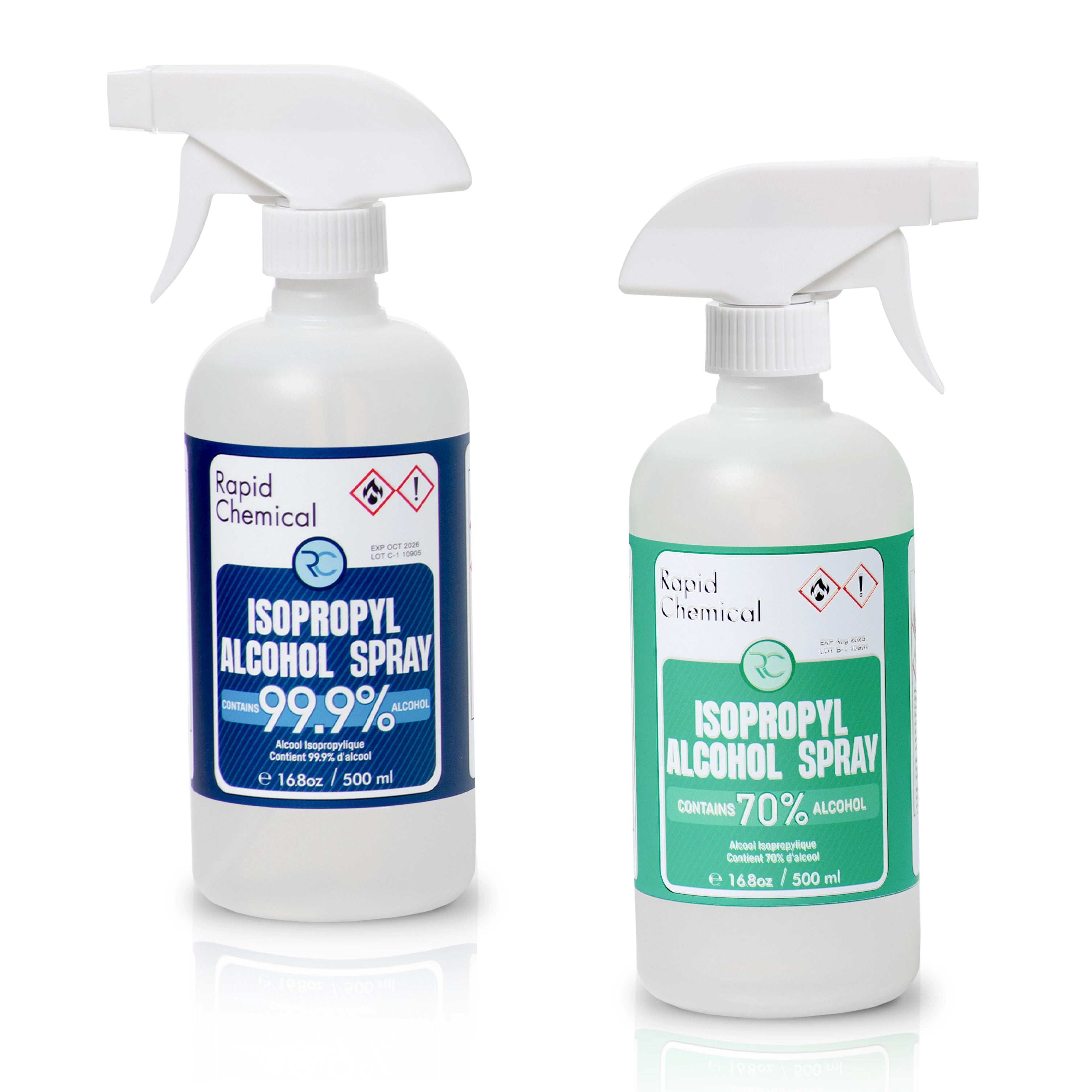 Rapid Protectant alcohol spray bottles for effective surface disinfection.
